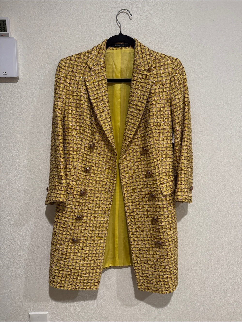 Tagliatore Gorsuch Yellow Tweed Double-Breasted Blazer Jacket see measurements - Picture 6 of 11